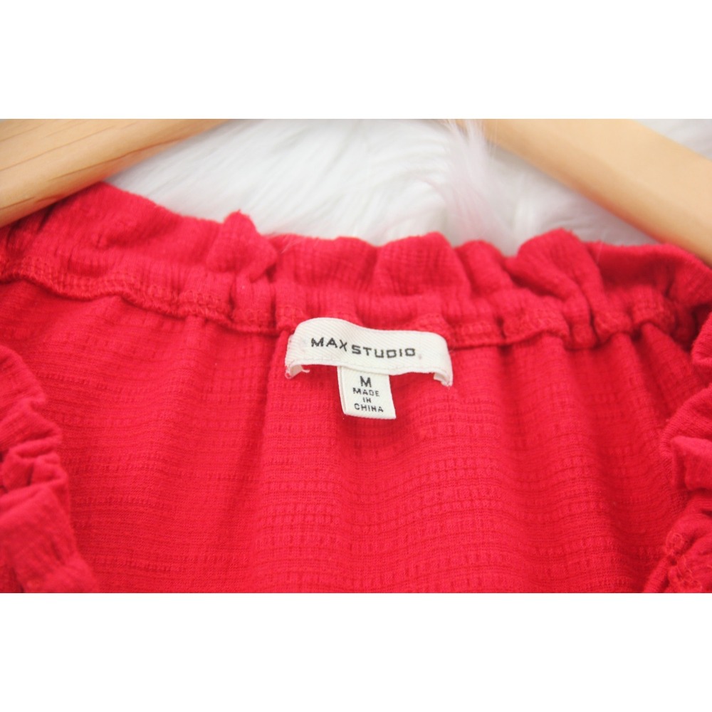 Max Studio M Red Tiered Babydoll Mini Dress Sleeveless Tassel Tie Boho Gauze - Picture 8 of 13